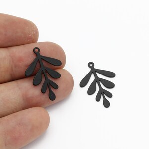 2 Pcs Black Plated Leaf Pendant, Branch Charms, Brass Leaf Connector, Herb Earrings, Flower Jewelry, Laser Cut Findings, 18x26mm, SH-2070