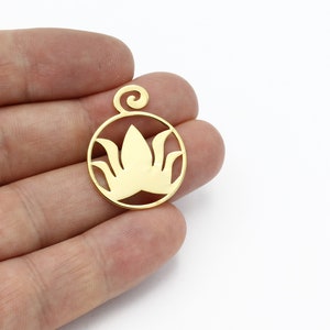 24k Gold Plated Lotus Flower Pendant, Round Lotus Mandala Earrings, Laser Cut Lotus Flower Charms, Gold Findings, 23x29mm, SH-2287