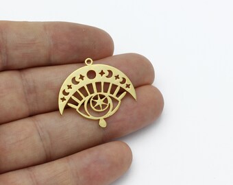 24k Gold Plated Eye Teardrop Pendant, Laser Cut Eye Moon Phase Earrings, Gold Eye Jewelry, Earring Charm, Laser Cut Findings, SH-1858