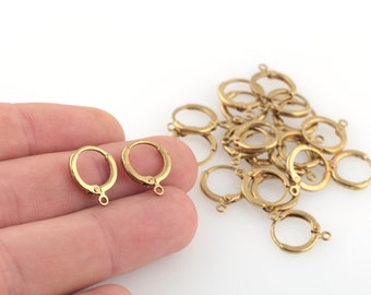 Brass Leverback Round Earring Clasp, Raw Brass Plain Leverback, Plain Leverback Findings, Brass Earrings, Jewelry Supplies, 6Pcs, SH-283
