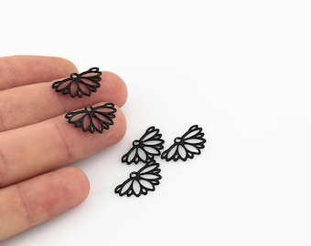 2 Pcs Black Plated Flower Charms, Flower Earrings, Brass Flower Pendant, Earring Findings, Jewelry Supplies, 13x21mm, SH-984