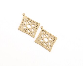 2Pcs Raw Brass Triangle Charms, Raw Brass Geometric Pendant, Laser Cut Triangle Earring Findings, Laser Cut Findings, 27x33mm, SH-216