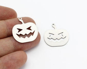 2 Pcs Stainless Steel Pumpkin Charms, Pumpkin Earrings, Halloween Pendant, Pumpkin Halloween Jewelry, Laser Cut Findings, 23x24mm, SH-1581