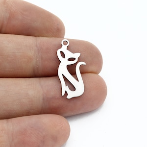 2 Pcs Stainless Steel Cat Earrings, Cat Pendant, DIY Jewelry Making Supplies, Cat Charm, Animal Pendant, Steel Findings, 12x24mm, SH-3131
