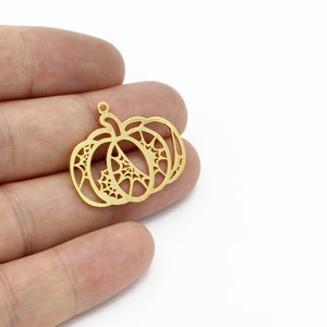 24k Gold Plated Pumpkin Charms, Spider Web Pendant, Pumpkin Halloween Jewelry, Spooky Charms, Spider Web Earring, Gold Findings, SH-2205