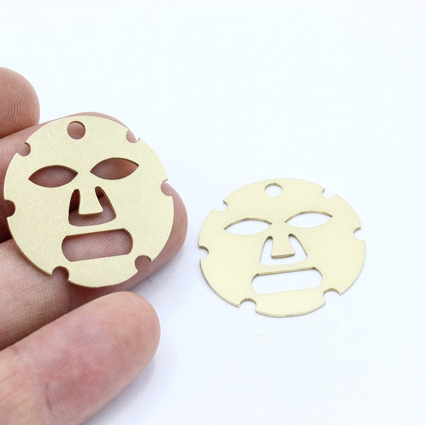 2 Pcs Raw Brass Tribal Mask Pendant, Abstract Face Pendant, African Face Necklace, Face Silhouette Jewelry, Laser Cut Findings, SH-2485