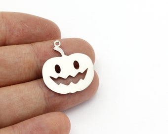 2 Pcs Stainless Steel Pumpkin Charms, Pumpkin Earrings, Halloween Pendant, Pumpkin Halloween Jewelry, Laser Cut Findings, 23x24mm, SH-1327
