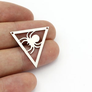 2 Pcs Stainless Steel Spider Pendant, Triangle Spider Connector, Halloween Earrings, Spooky Charms, Halloween Findings, 26mm, SH-1685