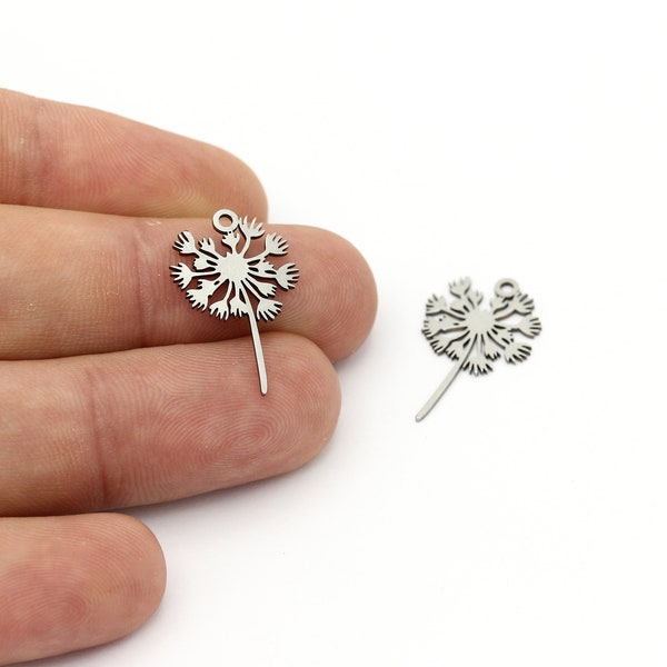 2 Pcs Stainless Steel Dandelion Earring,  Steel Flower Earrings, Flower Pendant, Steel Findings, Jewelry Supplies, 15x24mm, SH-1421