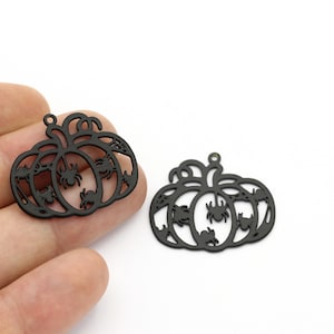 Black Plated Pumpkin Charms, Spider Pendant, Pumpkin Halloween Jewelry, Spooky Charms, Spider Earring, Brass Findings, 25x30mm, SH-1519