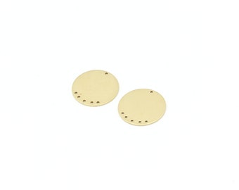 4 Pcs Raw Brass Round Connector, Brass Round Earring, Raw Geometric Pendant, Multi Holes Earring Connector, Earring Pendant, 19mm, SH-2198