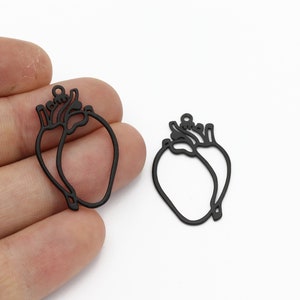 Black Plated Heart Charm, Laser Cut Heart Pendant, Heart Jewelry, Necklace Pendant, Earring Charm, Laser Cut Findings, 19x31mm, SH-2042