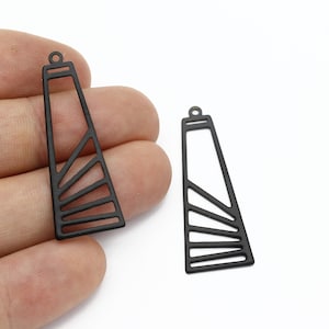 2 Pcs Black Plated Rectangle Earrings, Geometric Pendant, Rectangle Charms, Black Findings, Earring Charm, Laser Cut Findings, SH-1829