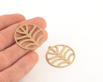 Colgante redondo de latón crudo de 2 piezas, dijes geométricos cortados con láser, joyería redonda, hallazgos de latón, colgante de collar, hallazgos cortados con láser, 30 mm, SH-218