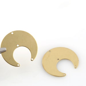 Raw Brass Crescent Charm, Moon Connector, Celestial Jewelry, Multi Hole Moon Earrings, Brass Findings, Jewelry Supplies, 4 Pcs, SH-448