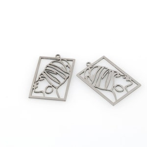 2 pièces pendentif visage de femme en acier inoxydable, boucles d'oreilles contour visage, breloques d'art moderne, bijoux de silhouette de visage de femme, fournitures de bijoux, SH-365