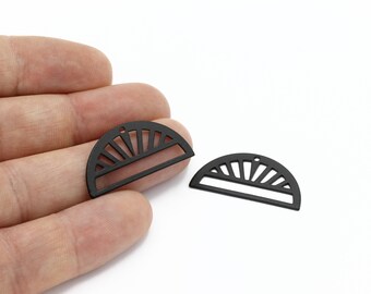 Black Half Circle, 24 Oxidized Brass Black Semi Circle Thick Cut