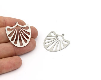 2 Pcs Stainless Steel Fan Shaped Charm, Fan Pendant, Geometric Charms, Earring Findings, Dangle Pendant, Steel Findings, 30x31mm, SH-1439
