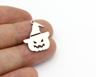 2 Pcs Stainless Steel Pumpkin Charm, Halloween Pendant, Jack o Lantern Charm, Pumpkin Halloween Jewelry, Laser Cut Findings, 19x23mm,SH-1593
