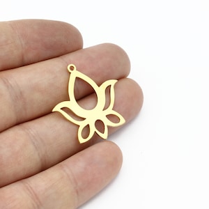 2 Pcs 24k Gold Plated Lotus Flower Charms, Lotus Mandala Pendant, Lotus Flower Earrings, Necklace Pendant, Laser Cut Findings, SH-2130