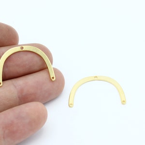 2 Pcs 24k Gold Plated C Shaped Connector, Three Holes Moon Earrings, Arch Charm, Necklace Findings, Earring Pendant, DIY Jewelry, SH-2586