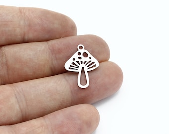2 Pcs Stainless Steel Mushroom Pendant, Fairy Mushroom Earrings, Mushroom Charm, Steel Findings, Earring Charm, Necklace Pendant, SH-3247