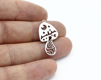 2 Pcs Stainless Steel Mushroom Charm, Mushroom Earrings, Celestial Mushroom Pendant, Laser Cut Findings, Necklace Pendant, 15x29mm, SH-3241