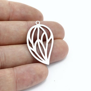 2 Pcs Stainless Steel Leaf Charm, Leaf Earring, Herb Pendant, Drop Leaf Jewelry, Earring Charms, Laser Cut Findings, 19x33mm, SH-3102