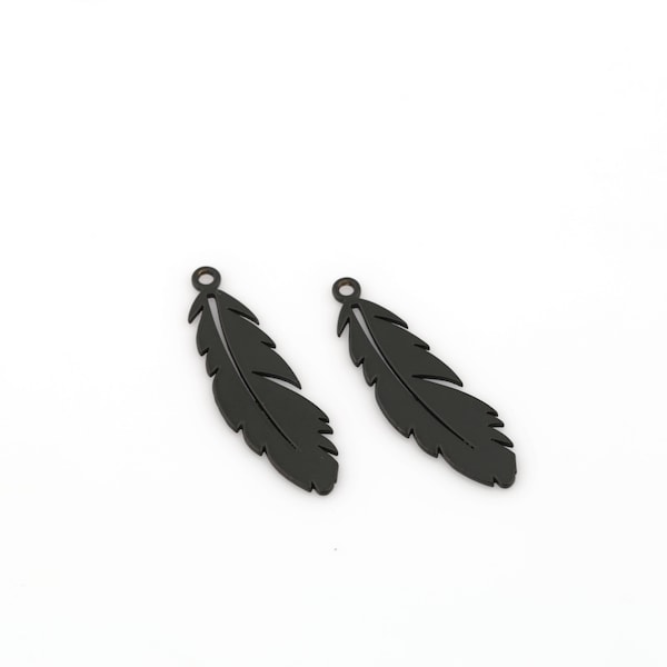 Black Plated Feather Charm, Animal Feather Pendant, Wing Angel Necklace, Necklace Pendant, Laser Cut Findings, 2Pcs, 10x33mm, SH-731