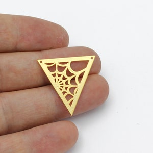 24k Gold Plated Spider Web Pendant, Triangle Spider Web Connector, Halloween Earrings, Halloween Findings, Jewelry Supplies, 26mm, SH-2022