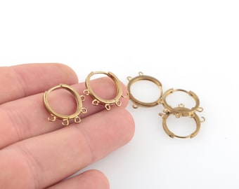 Brass Leverback Round Earring Clasp, Raw Brass 5 Holes Plain Leverback, Plain Leverback Findings, Brass Earrings, 6Pcs, SH-287