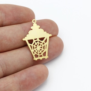24k Gold Plated Spider Web Charm, Spider Web Pendant, Halloween Lantern Pendant, Spider Web Earring, Spooky Charm, Necklace Findings,SH-3331