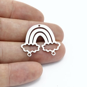 2 Pcs Stainless Steel Rainbow Charm, Rainbow and Cloud Connector, Steel Rainbow Earrings, Celestial Jewelry, Steel Findings,  SH-3093
