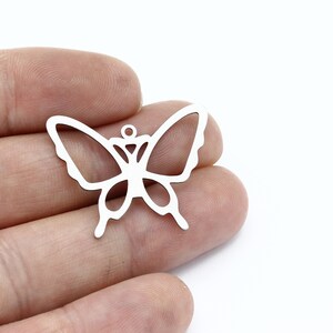 2 Pcs Stainless Steel Butterfly Pendant, Butterfly Charm, Animal Jewelry, Month Earrings, Necklace Findings, Steel Findings, 24x31mm,SH-2911