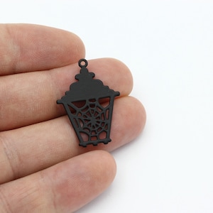 Black Plated Spider Web Charm, Spider Web Pendant, Halloween Lantern Pendant, Spider Web Earring, Spooky Charms, Halloween Findings, SH-3330