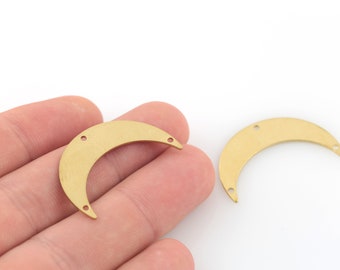 4 pièces de charme de lune en laiton brut, pendentif croissant, connecteur de lune, bijoux célestes, boucle d'oreille de lune brute, accessoires en laiton, 9x35mm, SH-405