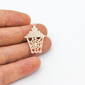 Rose Gold Plated Spider Web Charm, Spider Web Pendant, Halloween Lantern Pendant, Spider Web Earring, Spooky Charm, Necklace Charm, SH-3390