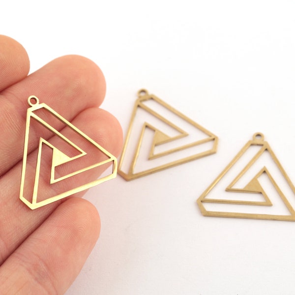 4Pcs Raw Brass Laser Cut Triangle Charms, Raw Brass Penrose Triangle Pendant, Penrose Triangle Earring, Laser Cut Findings, 26x28mm, SH-4