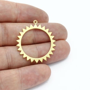 24k Gold Plated Stainless Steel Sun Pendant, Sun Charm, Steel Sun Earrings, Sunshine Jewelry, Celestial Pendant, Laser Cut Findings, SH-3288