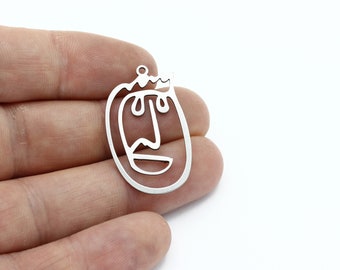 2 Pcs Stainless Steel Cartoon Face Pendant, Modern Art Charms, Picasso Face Earrings, Abstract Face Outline Pendants, Steel Findings,SH-2907