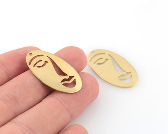 4 Pcs Raw Brass Face Pendant, Face For Earrings, Face Silhouette Charm, Earrings Pendant, Necklace Findings, Jewelry Supplies, SH-403