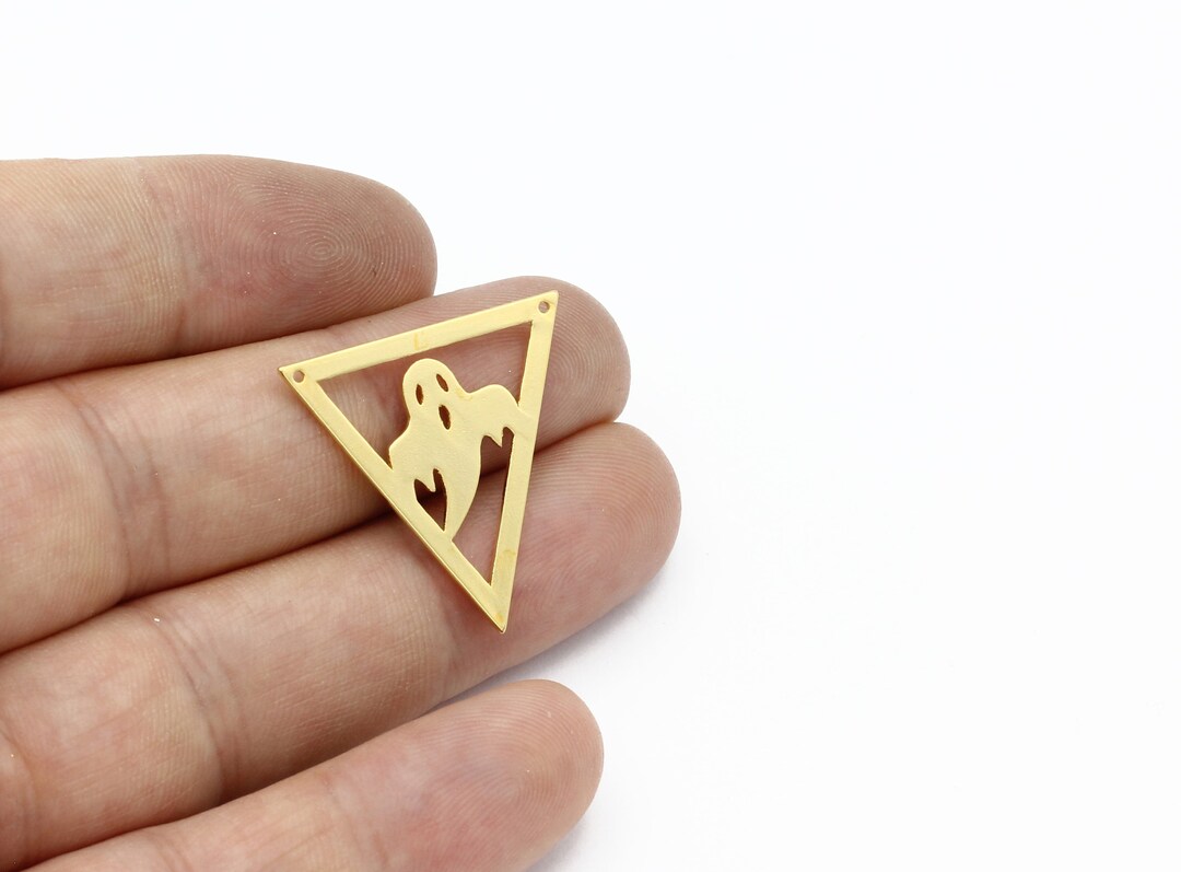 24k Gold Plated Ghost Pendant, Ghost Triangle Connector, Halloween ...