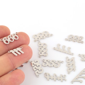 Rhodium Plated Angel Number Charm, Angel Number Necklace, Lucky Number Pendant, Angel Number Bracelet, Laser Cut Findings, SH-880