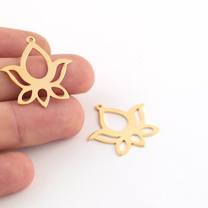 2 Pcs 24k Gold Plated Lotus Flower Charms, Lotus Mandala Pendant, Lotus Flower Earrings, Necklace Pendant, Laser Cut Findings, SH-1036