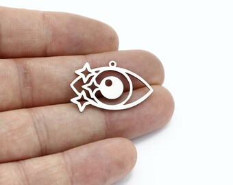 2 Pcs Stainless Steel Eye and Star Charm, Eye Pendant, Steel Eye Earring, Laser Cut Jewelry, Earring Pendant, Steel Findings, SH-3178