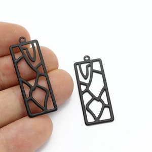 2 Pcs Black Plated Rectangle Earrings, Geometric Pendant, Rectangle Charms, Black Findings, Earring Charm, Laser Cut Findings, SH-1743