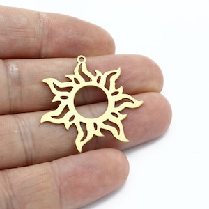 2 Pcs Raw Brass Sun Pendant, Sun Charms, Celestial Earring, Brass Sunshine Jewelry, Necklace Pendant, Laser Cut Findings, SH-2871