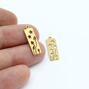 4 Pcs Raw Brass Star and Flower Charms, Tiny Tulip Pendant, Rectangle Flower Earrings, Earring Charm, Brass Findings, 7x22mm, SH-2517
