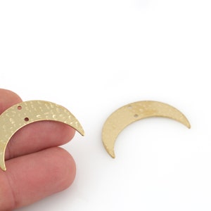 4 Pcs Raw Brass Moon Pendant, Hammered Crescent Charm, Moon Connector, Celestial Jewelry, Two Holes Moon Earring, Brass Findings, SH-554