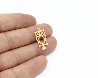24k Gold Plated Owl Earrings, Owl Charms, Owl Pendant, Gold Plated Animal Jewelry, Bird Jewelry, Laser Cut Findings, 11x23mm, SH-2153